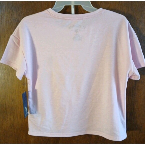 US Polo Assn Cropped T-shirt Pink Blue Logo Womens XS Stretchy Summer Vibes - Picture 9 of 16